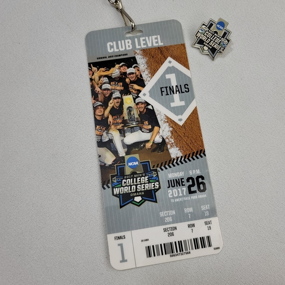 (2) 2017 College World Series Club Level Ticket Pass On Lanyard + Pins - Picture 2 of 9
